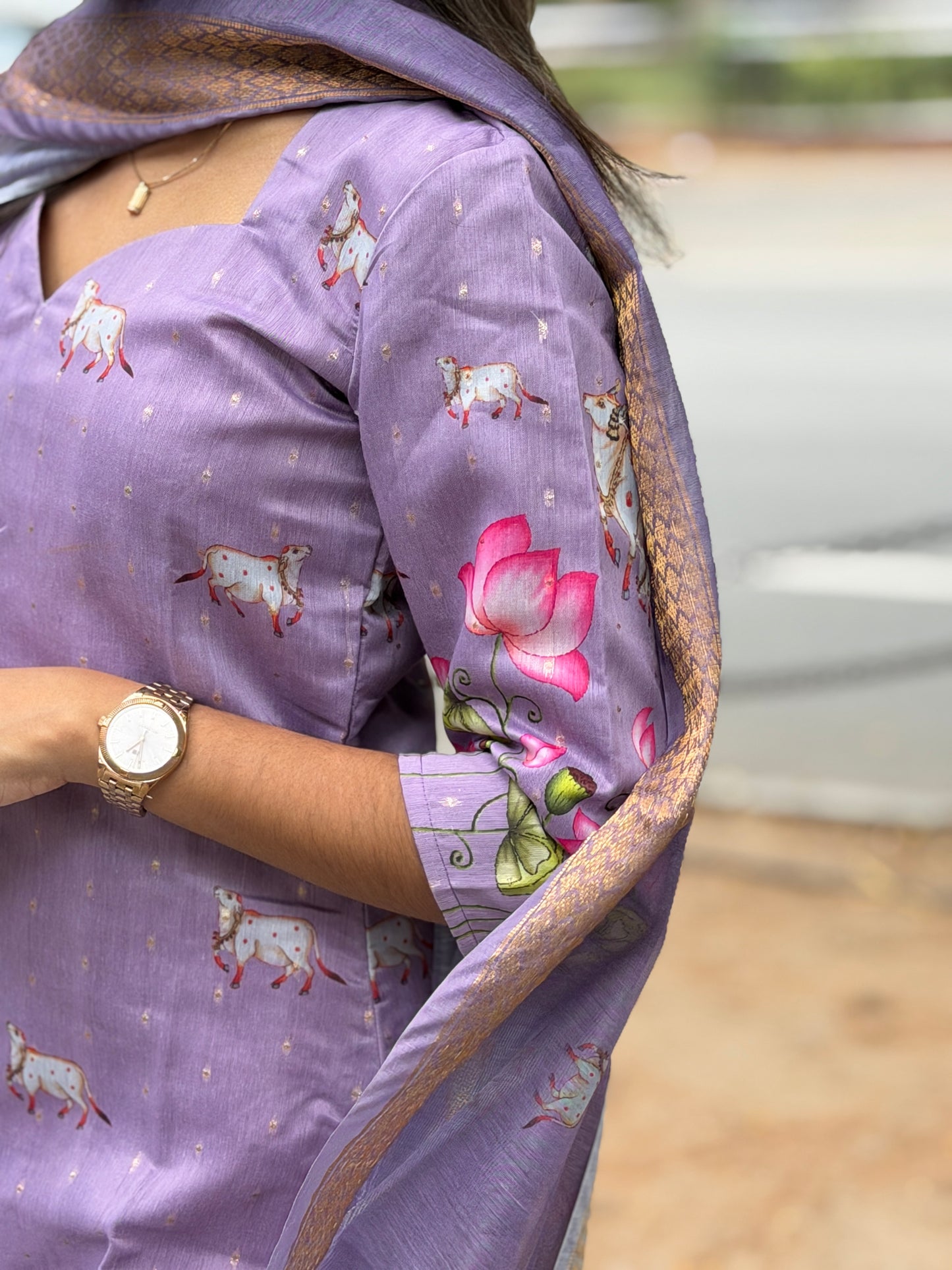 Lara Lilac Muse – 3 Piece Muslin Chanderi Set | LCSL 024