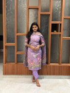 Lavender Pichwai Lotus & Cow Print 3 Pcs Kurta Set