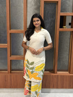 Cream Tropical Leaf Print Co-ord Set