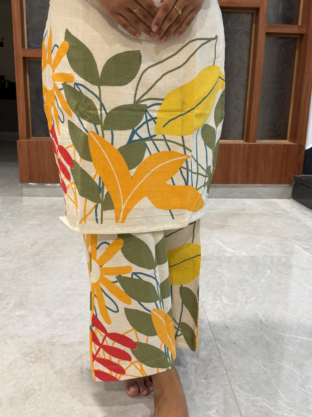 Cream Tropical Leaf Print Co-ord Set