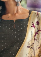 Elara Charcoal Grey Women's  Chanderi Jari line Ethnic Set with Dupatta | F - 008