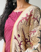 Elara Maron Women's  Chanderi Jari line Ethnic Set with Dupatta | F - 007