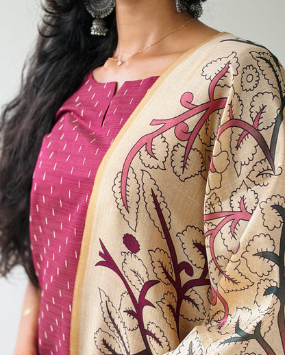 Elara Maron Women's  Chanderi Jari line Ethnic Set with Dupatta |LCPM 058