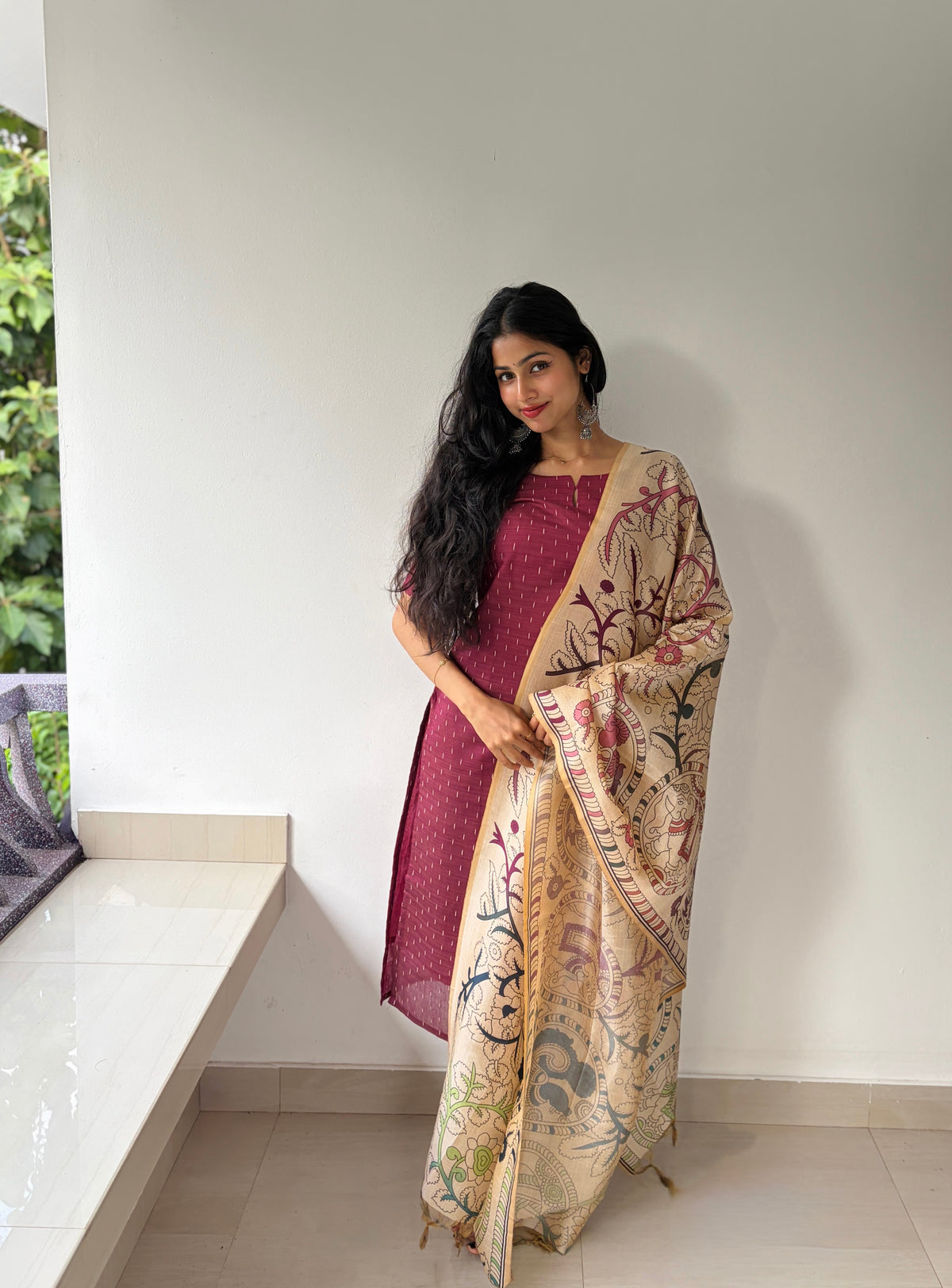Elara Maron Women's  Chanderi Jari line Ethnic Set with Dupatta |LCPM 058