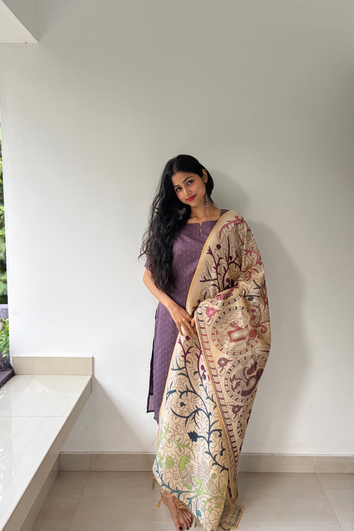 Elara Lavendar Women's  Chanderi Jari line Ethnic Set with Dupatta | F - 009