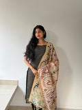 Elara Charcoal Grey Women's  Chanderi Jari line Ethnic Set with Dupatta | F - 008