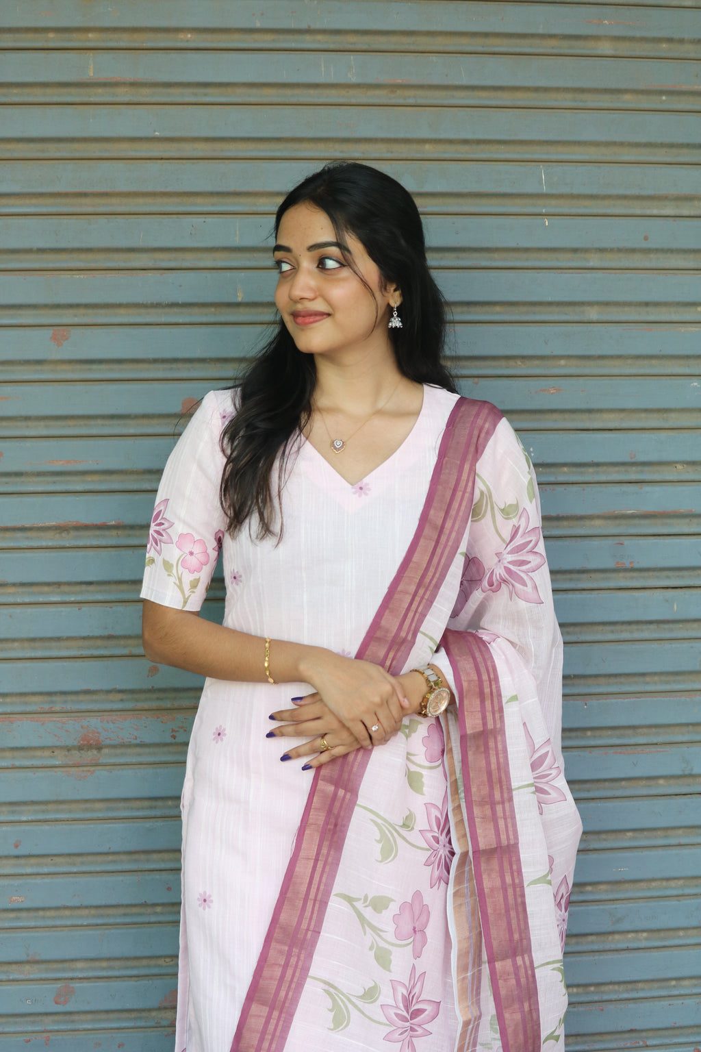 Lara’s Blush Meadow Floral Ethnic - 3 pcs Kurta Set | G - 008
