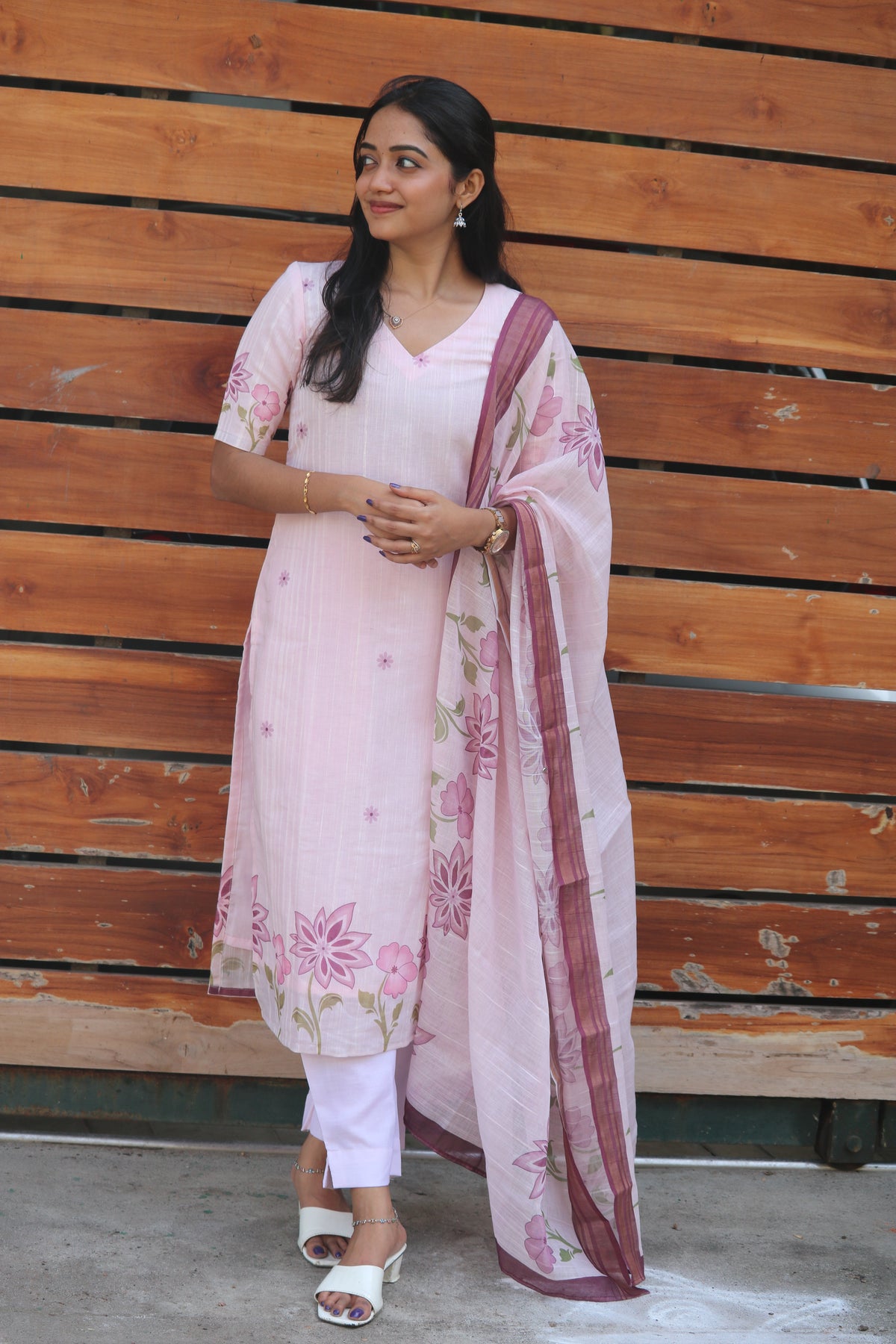 Lara’s Blush Meadow Floral Ethnic - 3 pcs Kurta Set | G - 008
