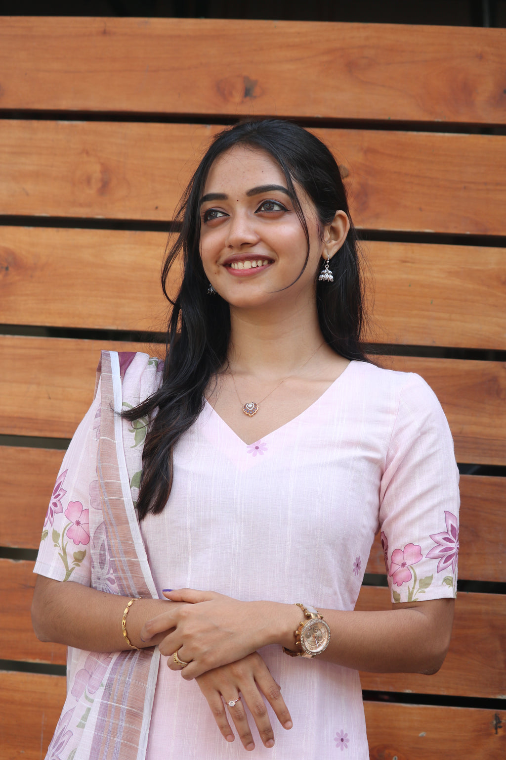 Lara’s Blush Meadow Floral Ethnic - 3 pcs Kurta Set | G - 008