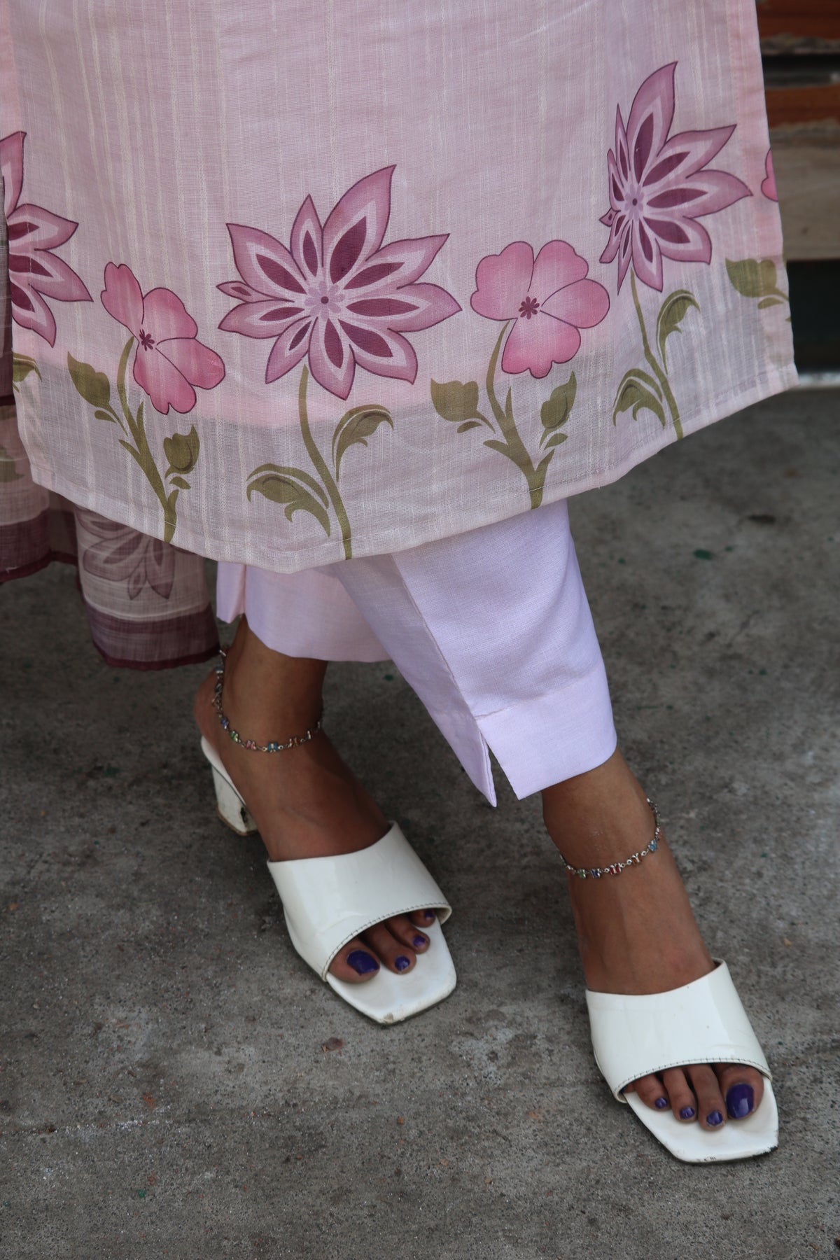 Lara’s Blush Meadow Floral Ethnic - 3 pcs Kurta Set | G - 008