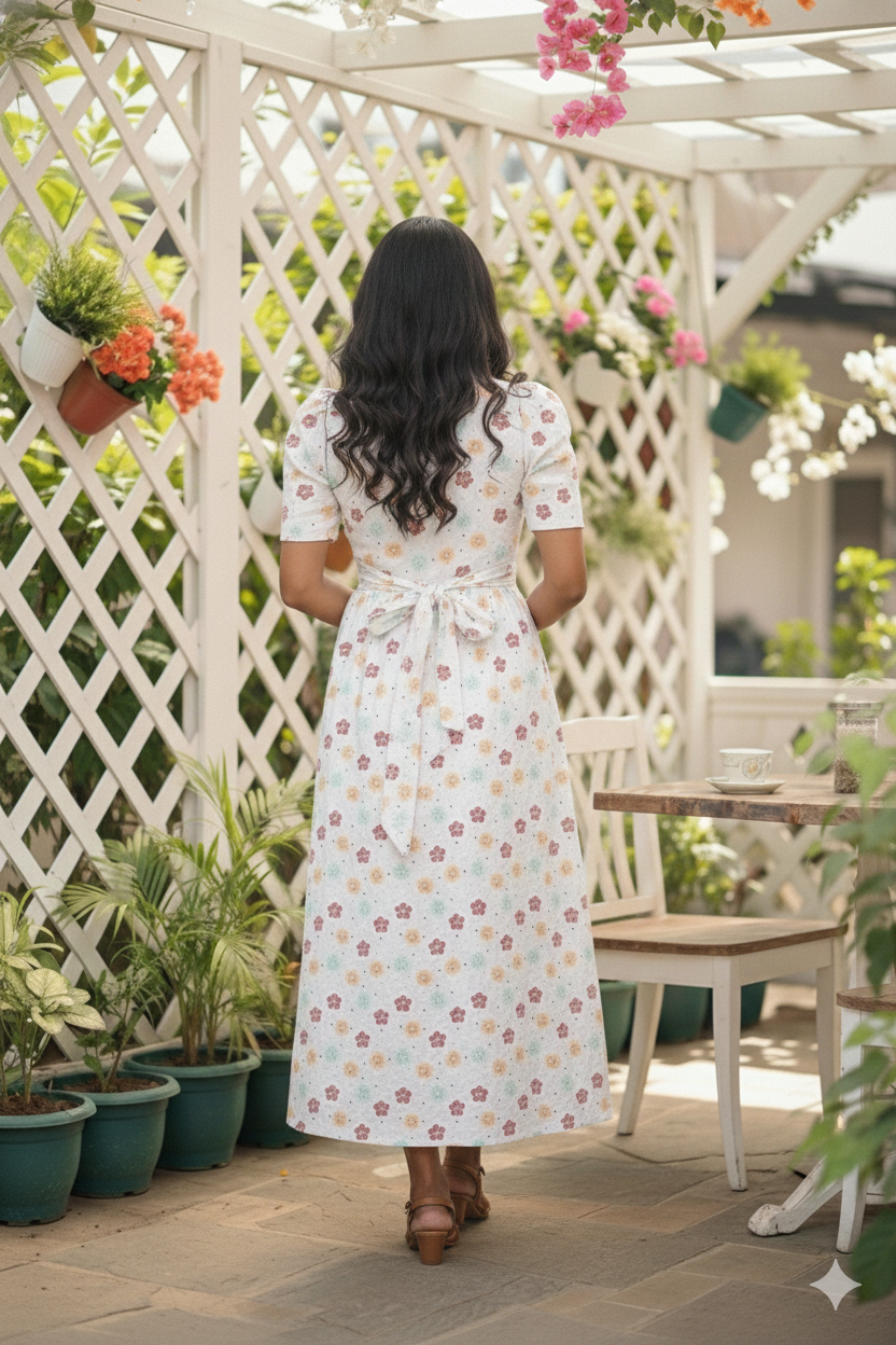 Women’s Printed White Melange Floral & Navy Orange Floral Maxi Dress Combo