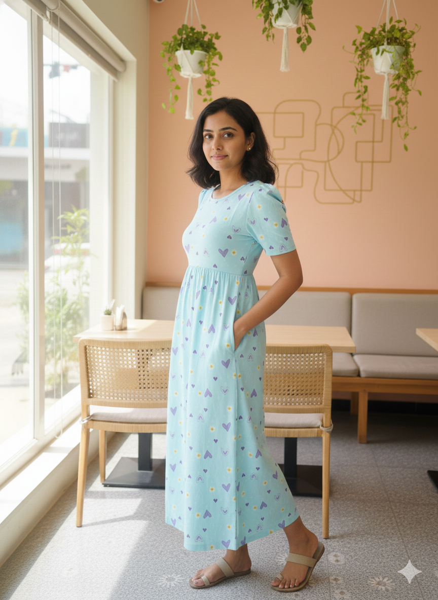 Casual Lounge Wear Non Feeding with puff Mint Blue Heart