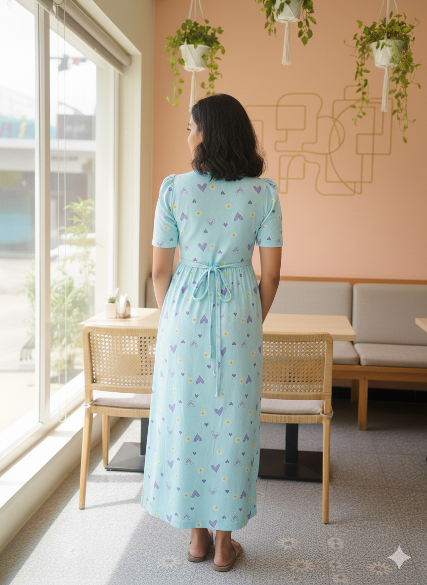Casual Lounge Wear Non Feeding with puff Mint Blue Heart
