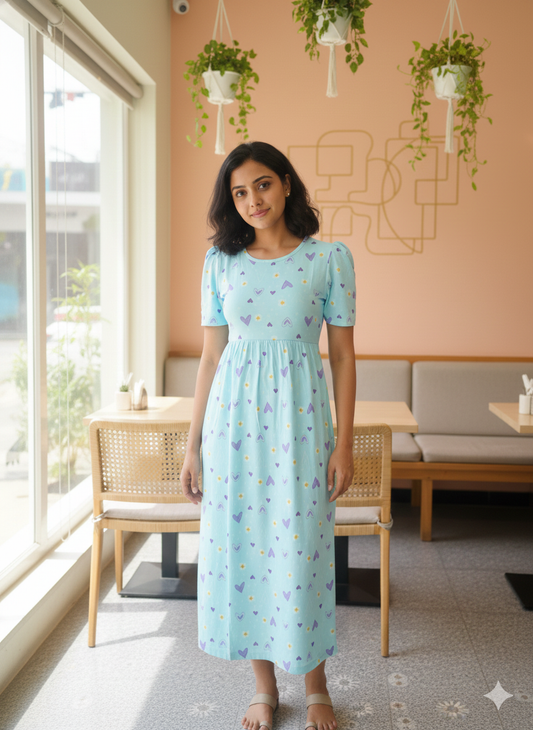 Casual Lounge Wear Non Feeding with puff Mint Blue Heart