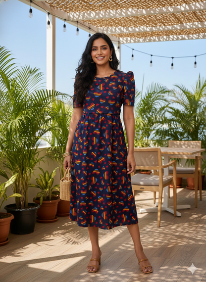 Capri Feeding Wear with Puff Sleeve Multicolor