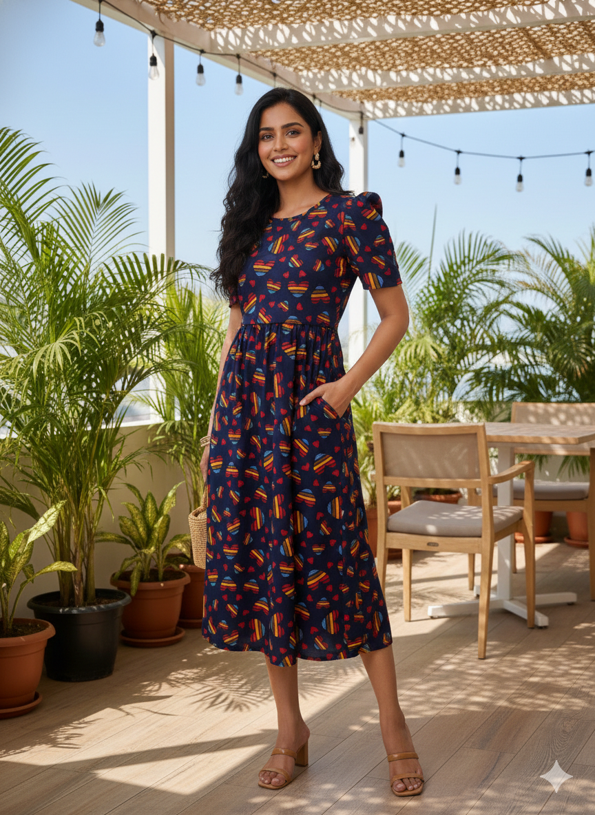 Capri Feeding Wear with Puff Sleeve Multicolor
