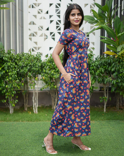 Multicolor & Green dyed Printed Maxi Dress Combo for Women