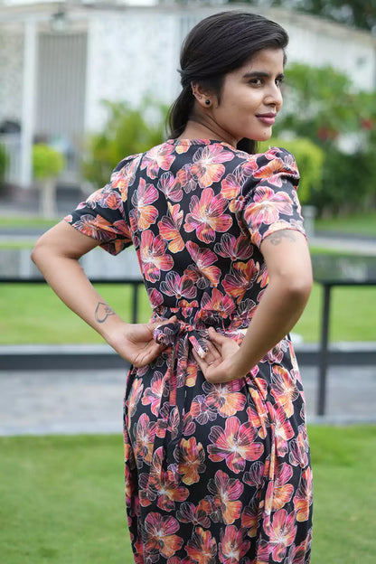 Zipless Feeding Maternity Wear with Puff Sleeve Multicolor