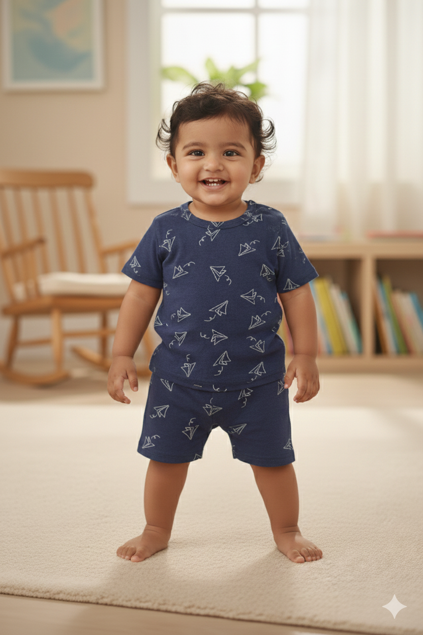Navy Paper Plane cozy Baby Playtime Lounge Set