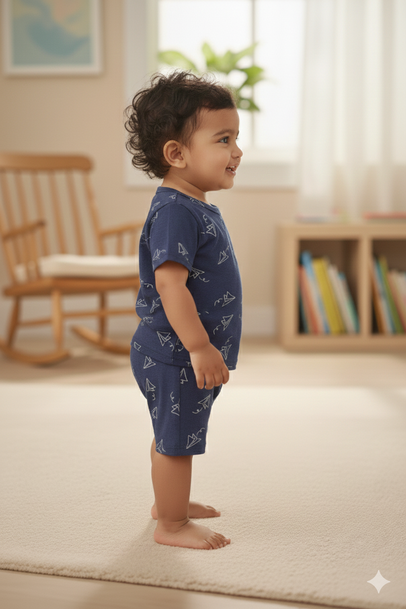 Navy Paper Plane cozy Baby Playtime Lounge Set