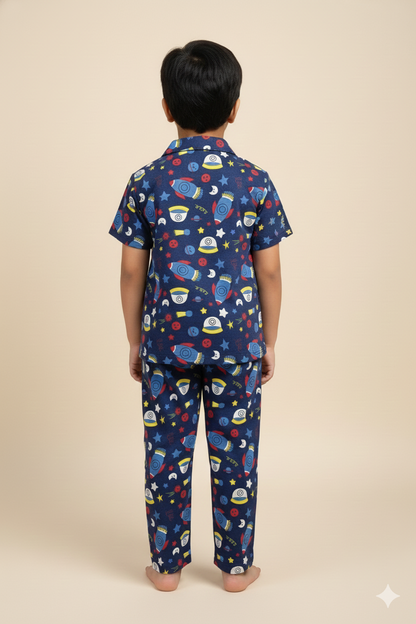 Kids All over printed night suit pack of 3 Pale Pink Silver Drop & navy space