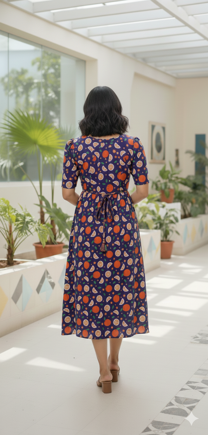 Women’s Printed Navy Fruits & Pink Kitty Printed Maxi Dress Combo