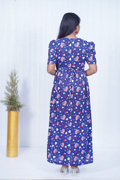 Zipless Feeding Maternity Gown- Puff sleeve 52 inches