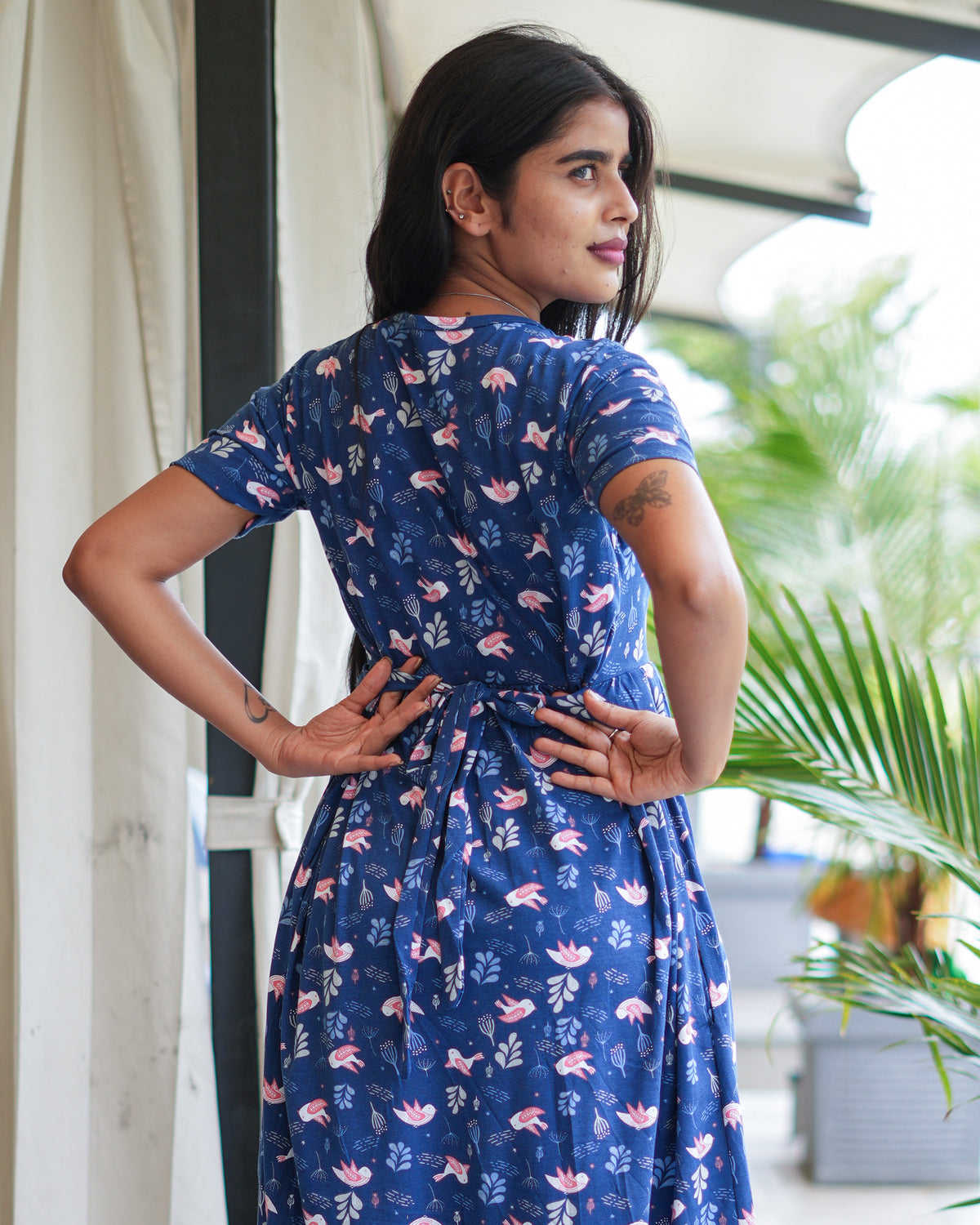 Blue Butterfly & Navy Bird Printed Maxi Dress Combo for Women