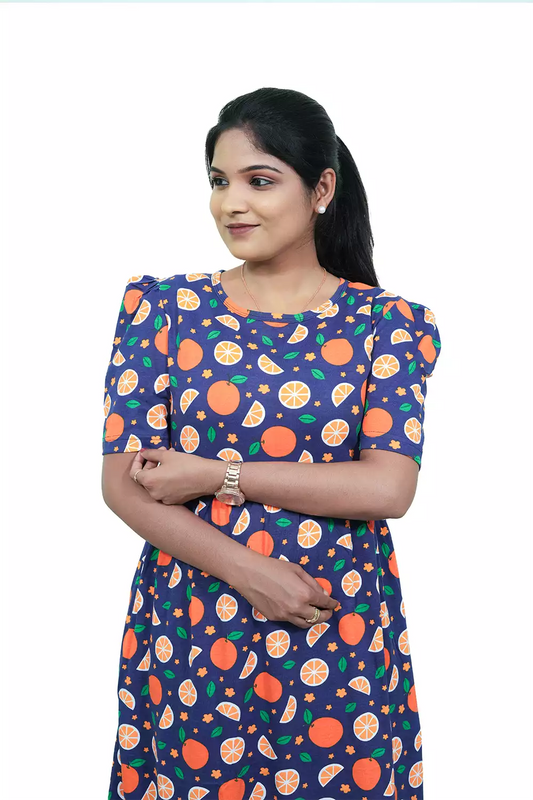 Casual Lounge Wear Non Feeding with puff Navy fruits Flower