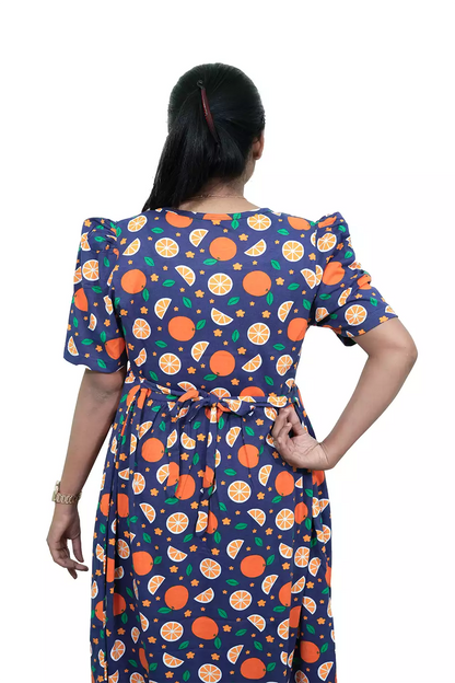 Casual Lounge Wear Non Feeding with puff Navy fruits Flower