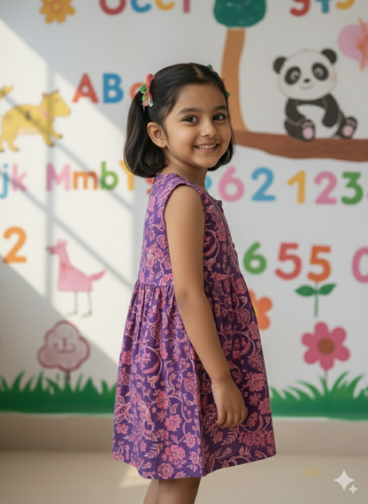 Girls Cute Printed Frocks Combo of 3 Navy orange, Butterfly pink Red Mickey