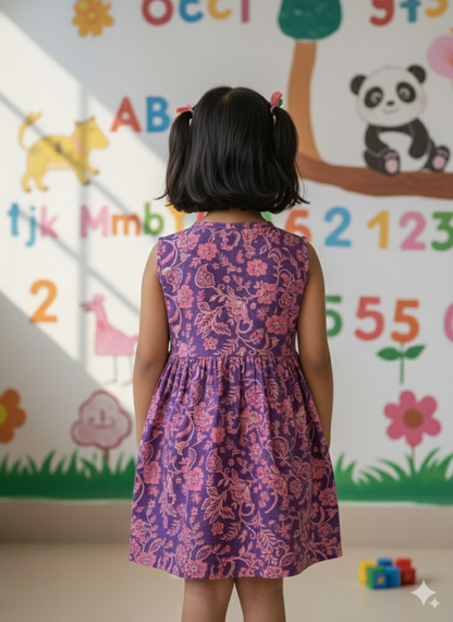 Navy Orange Floral Printed Girls Frock