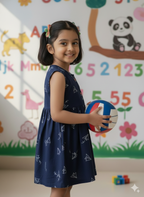 Navy Paper Plane Printed Girls Frock