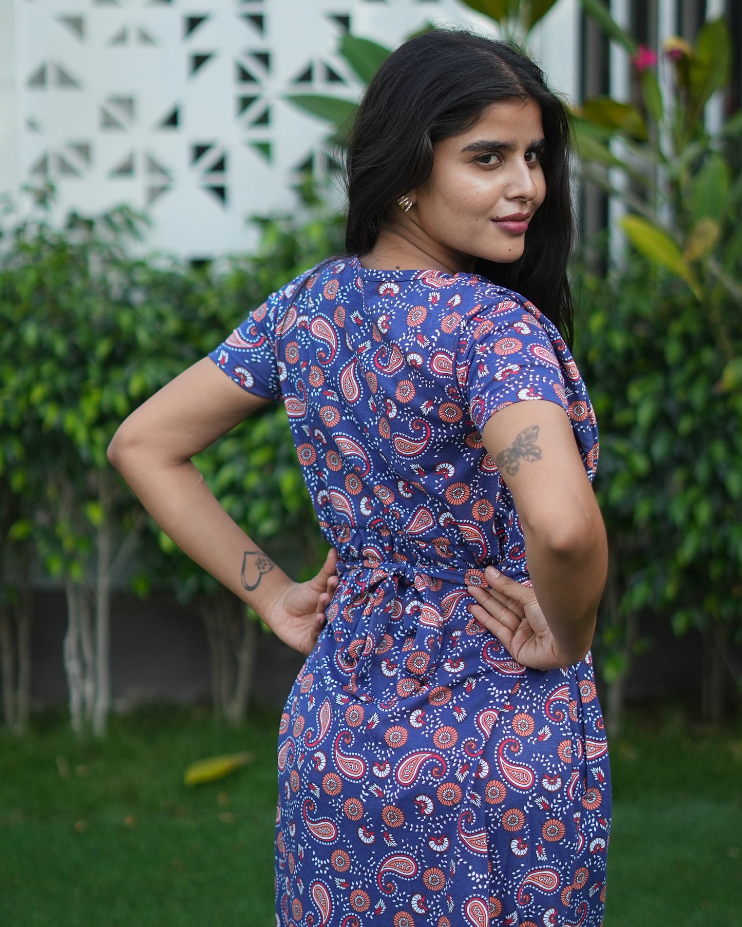 Navy Rangoli Feeding maxi with shawl