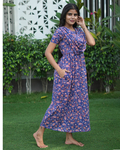 Navy Rangoli Feeding maxi with shawl