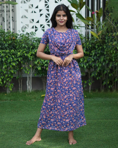 Navy Rangoli Feeding maxi with shawl