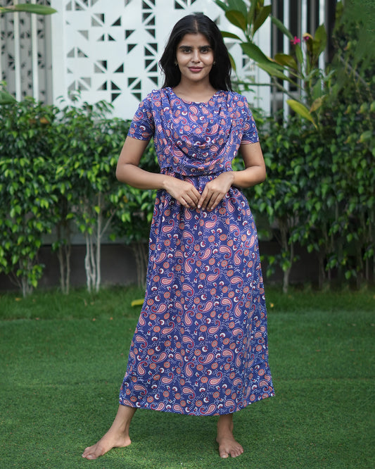 Navy Rangoli Feeding maxi with shawl