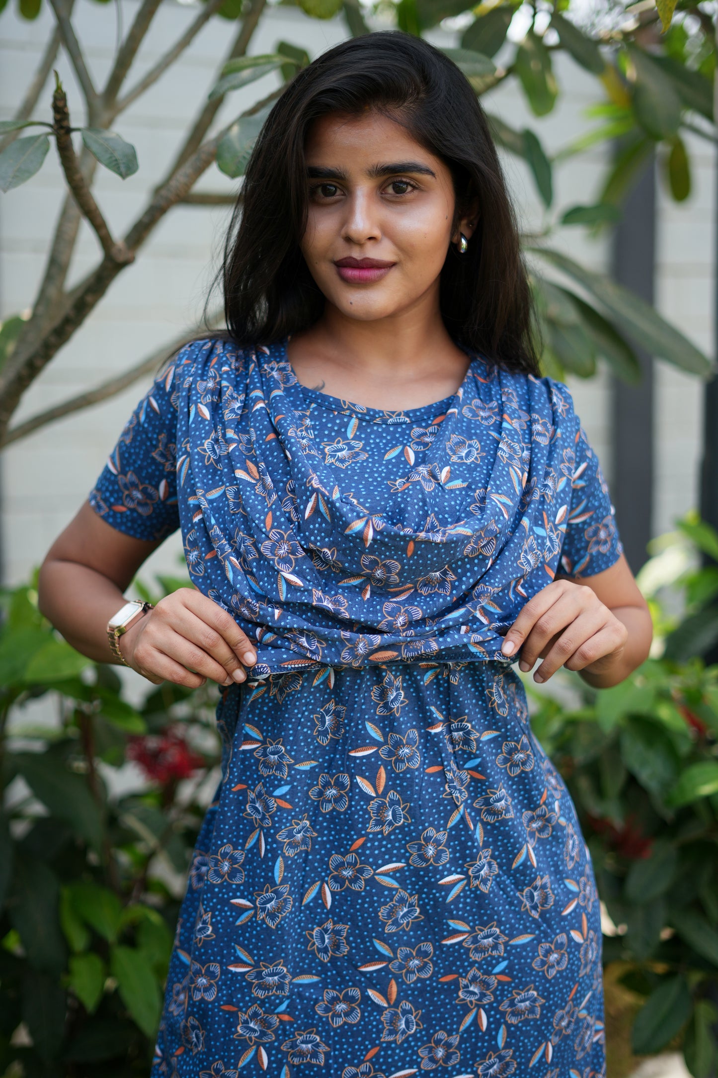 Zipless Maternity Wear Feeding with Shawl Navy rose floral