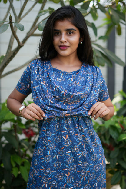Zipless Maternity Wear Feeding with Shawl Navy rose floral
