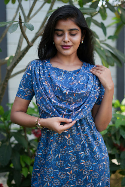 Zipless Maternity Wear Feeding with Shawl Navy rose floral