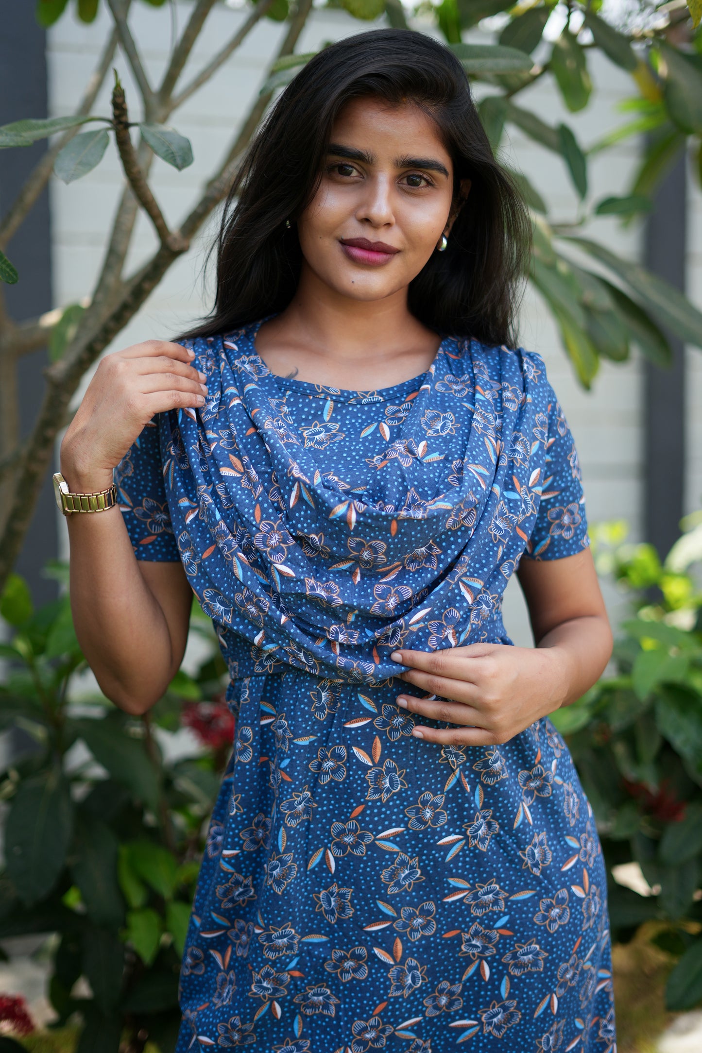 Zipless Maternity Wear Feeding with Shawl Navy rose floral