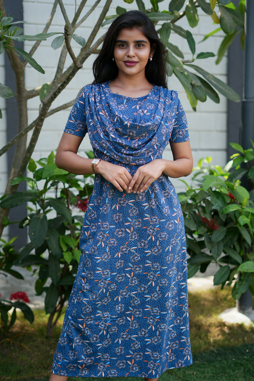 Zipless Maternity Wear Feeding with Shawl Navy rose floral