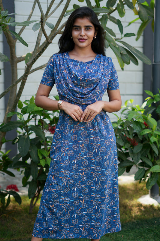Zipless Maternity Wear Feeding with Shawl Navy rose floral