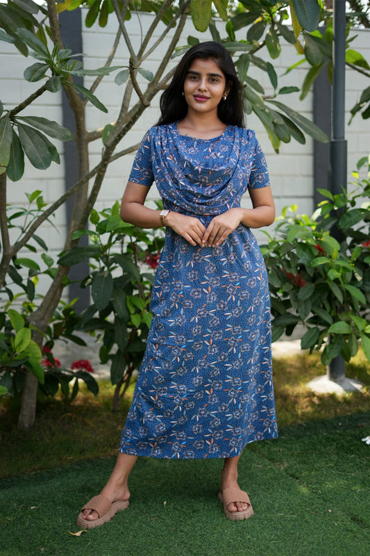 Zipless Maternity Wear Feeding with Shawl Navy rose floral