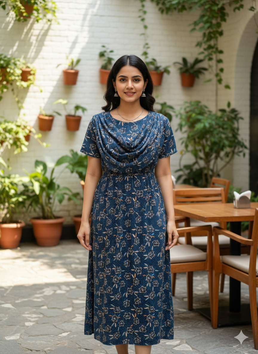 Zipless Maternity Wear Feeding with Shawl Navy rose floral