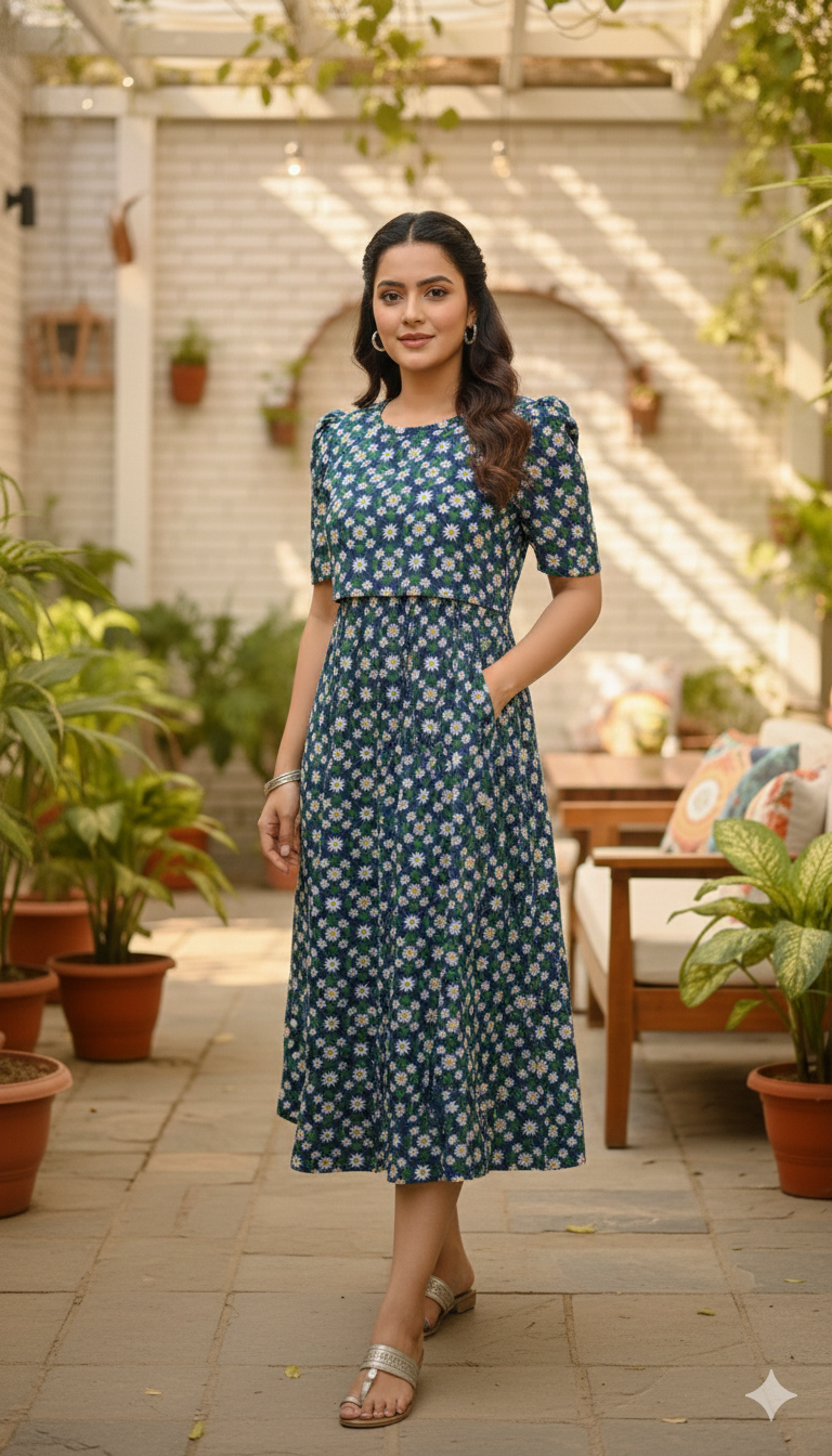 Capri Feeding Wear with Puff Sleeve NG Floral