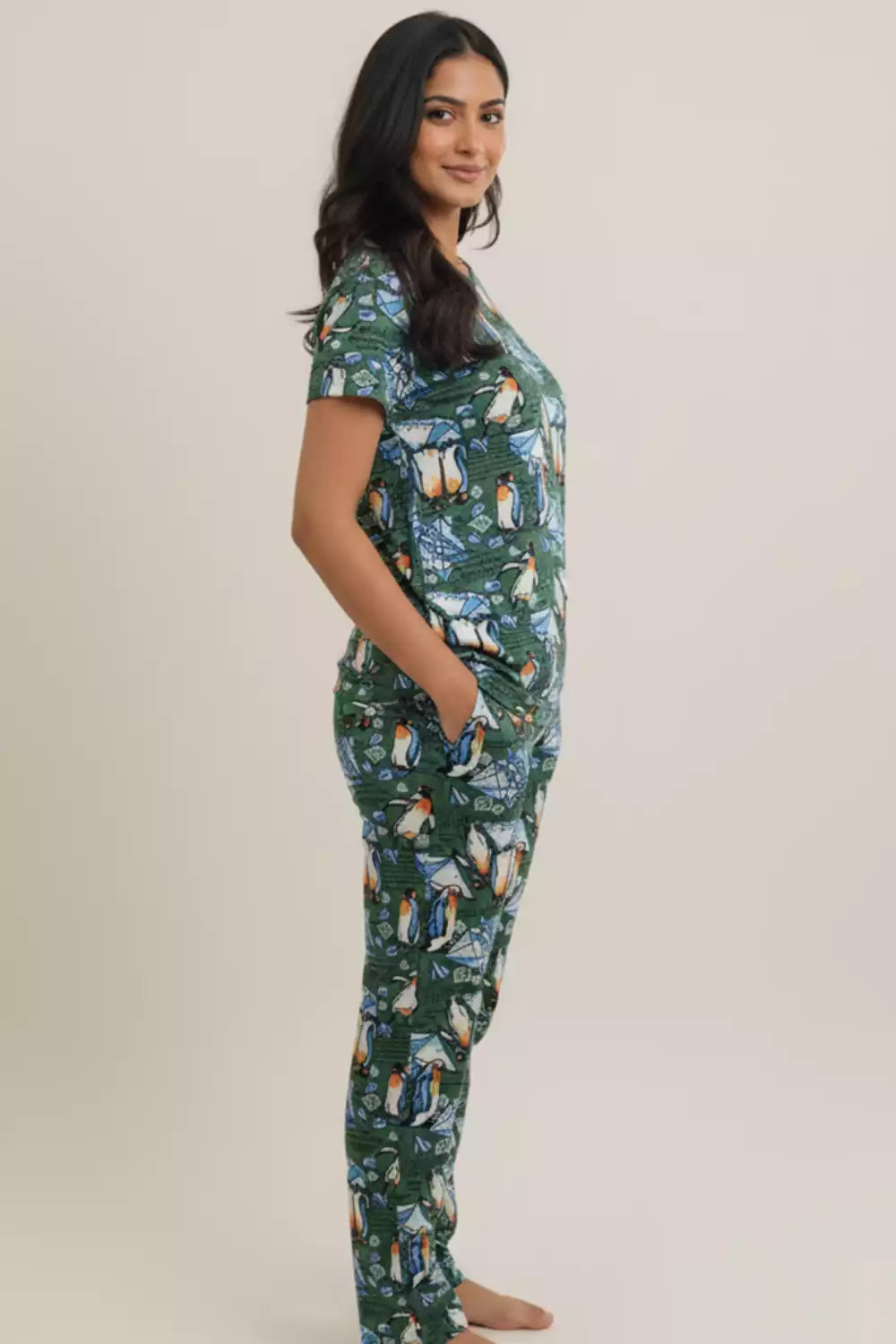 Pyjama Co-Ords Olive Penguin