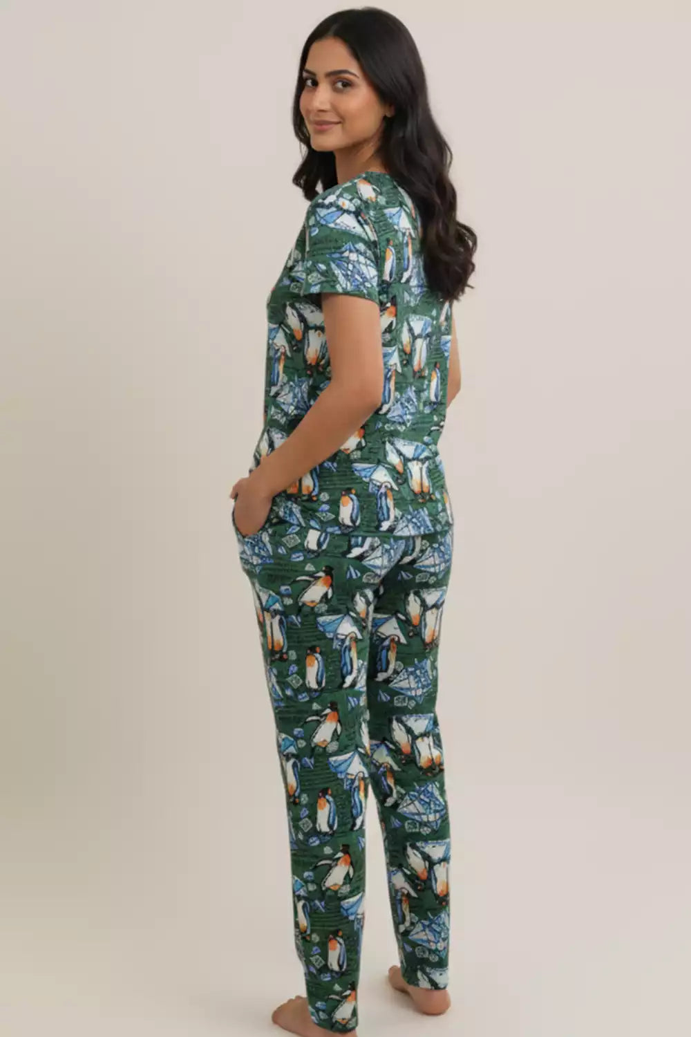 Pyjama Co-Ords Olive Penguin