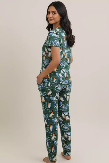 Pyjama Co-Ords Olive Penguin