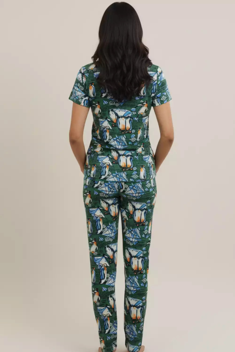 Pyjama Co-Ords Olive Penguin